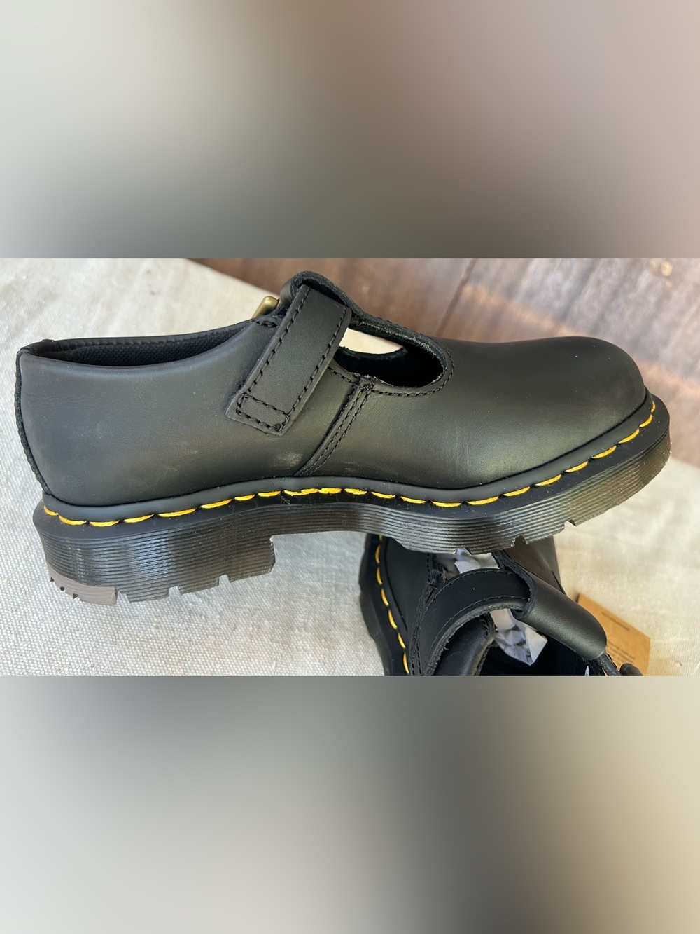 Dr. Martens Black unisex T-Bar Shoes with Yellow Stitching size 7 for women’s - Picture 6 of 11